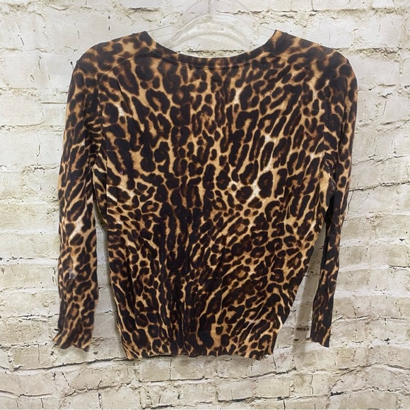 Lucky Brand Brown Black Leopard Print V Neck Soft Cardigan Sweater - Picture 3 of 4